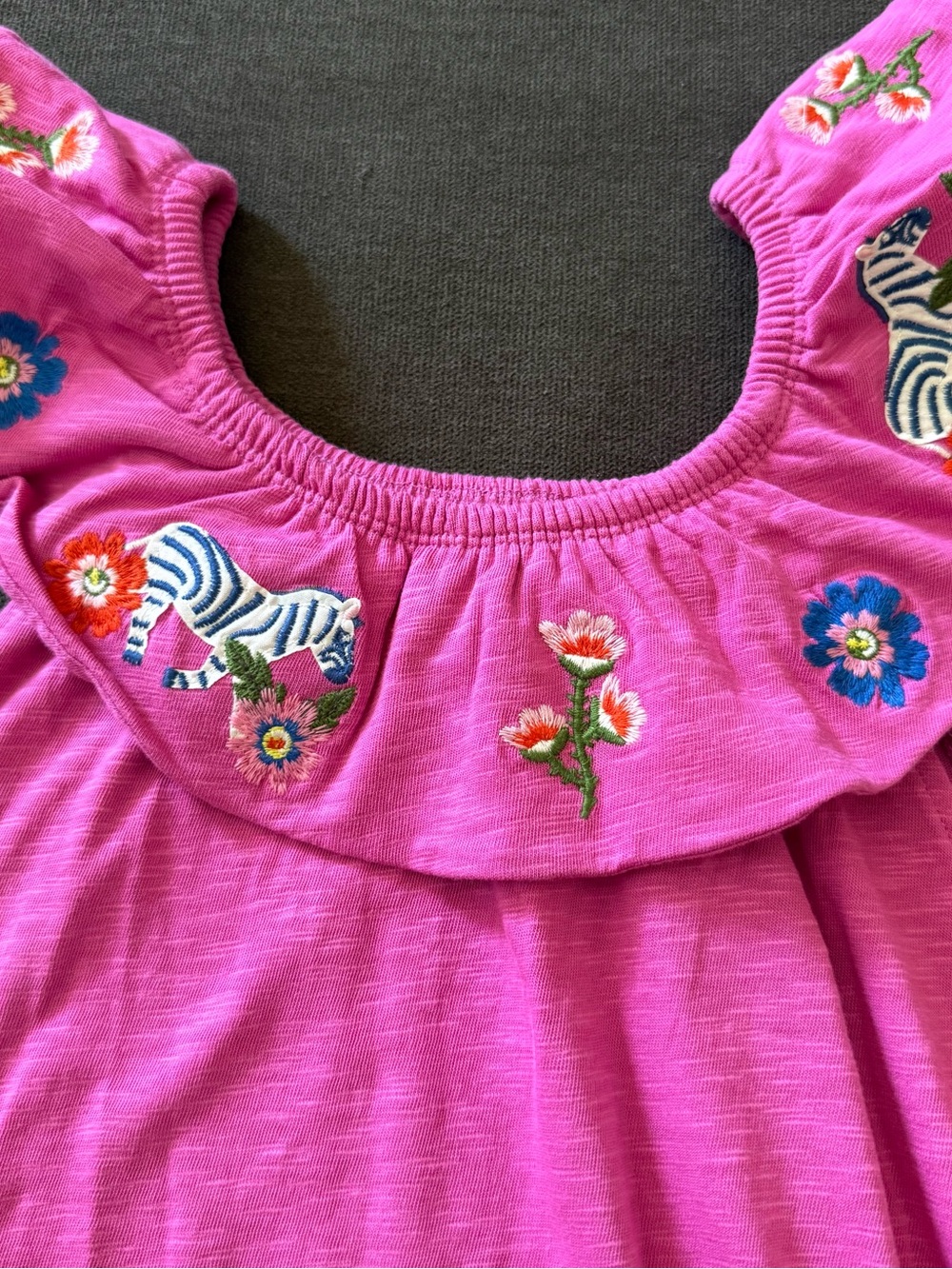 Mini Boden Hot Pink Embroidered Ruffle Neck Tank- Size 11-12Y NWT- Zebra- Floral